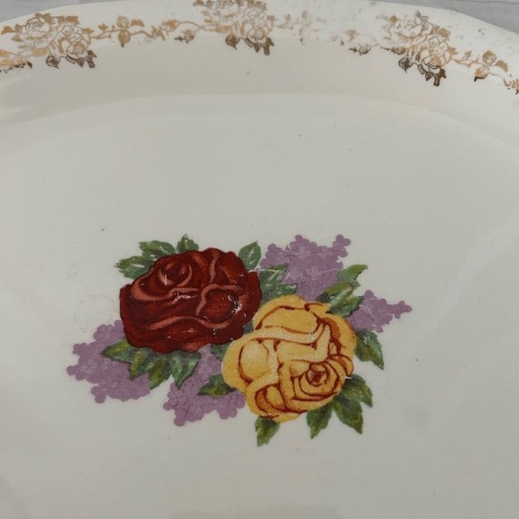 Vtg Homer Laughlin Republic Rose Oval platter Gold gilded 1926 Grandmillennial - Picture 7 of 7